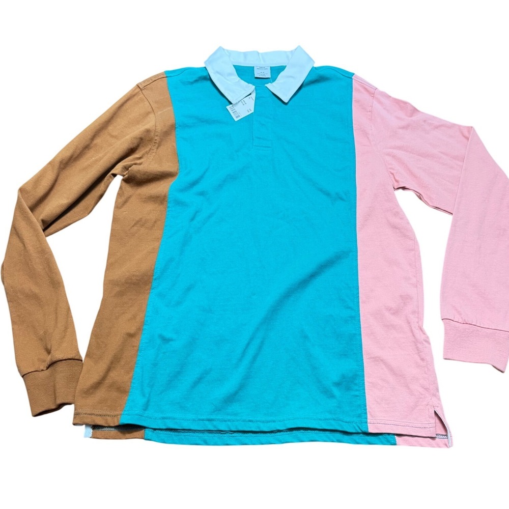 Urban Outfitters Rugby Polo Mens Medium Teal Brown Pink Colorblock